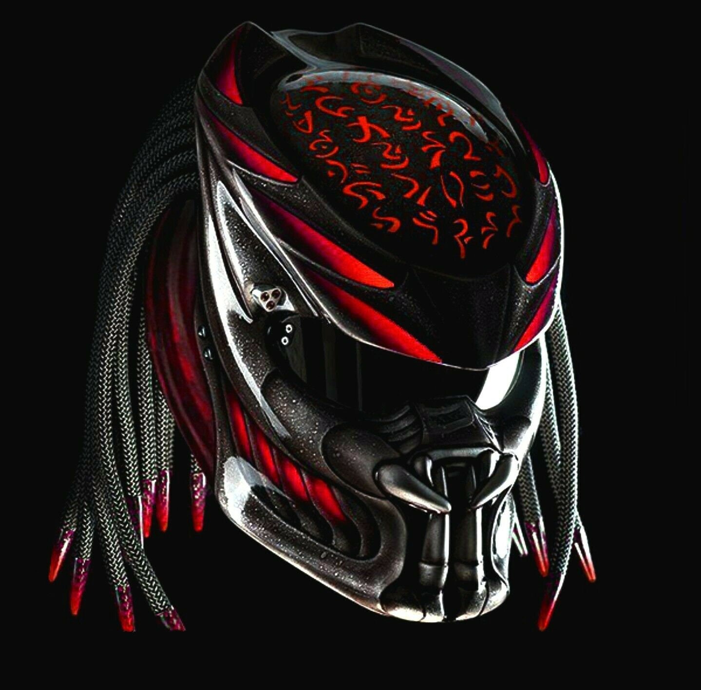  Predator Mask Motorcycle Headgear Predator Carbon Fiber Helmet  with UV Protection Lens LED Light Hair Braid Breathable Cosplay Costume  Tracker Latex,XL:61-62CM : Automotive