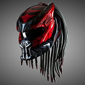 Predator Helmet Custom For Motorcycle Black Red  approved DOT/ECE