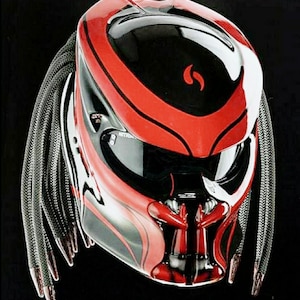 Predator Helmet Custom Black Red Real For Street Fighter Motorcycle Approved DOT & ECE