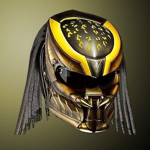 Predator Helmet Custom Black Yellow For Motorcycle  approved DOT/ECE
