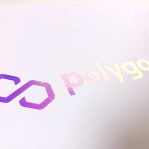 May include: A purple infinity symbol with a white background and the word "polygon" in white text.
