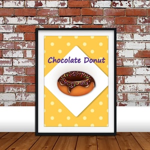 Retro Chocolate Donut Printable Mid Century Kitchen Art Digital Download