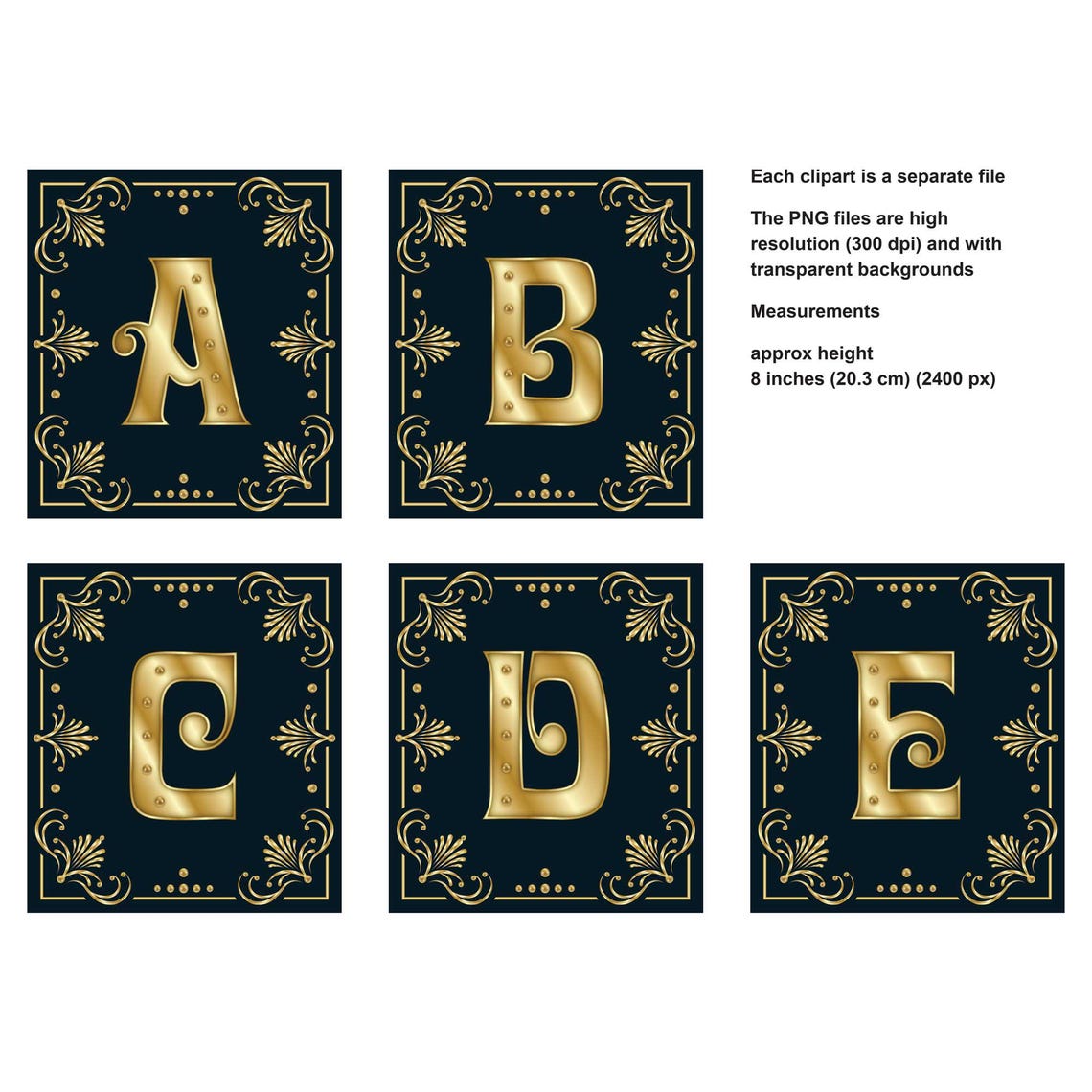 Black Gold Gilded Illuminated Alphabet Letters PNG Clipart Sublimation ...