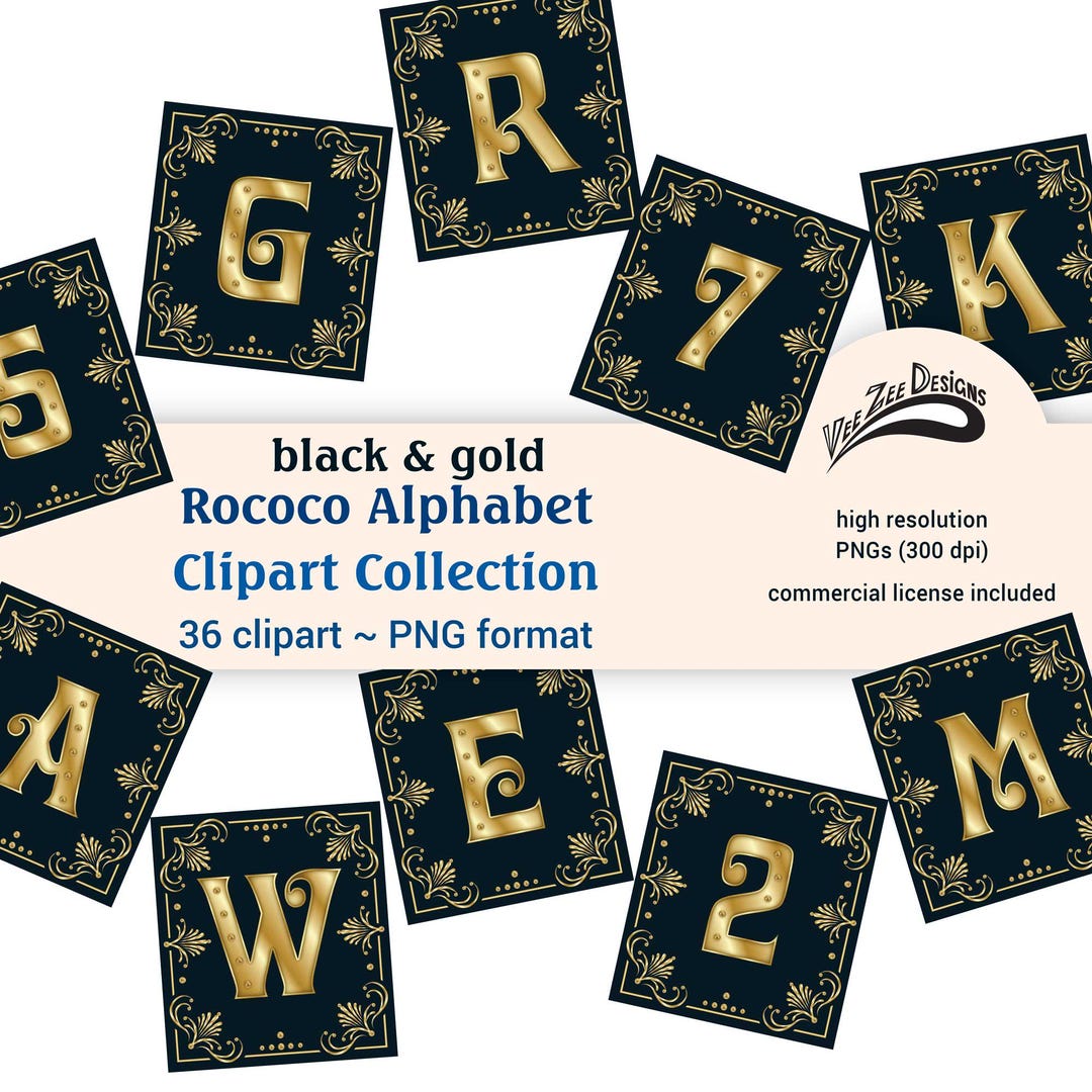 Black Gold Gilded Illuminated Alphabet Letters PNG Clipart Sublimation ...