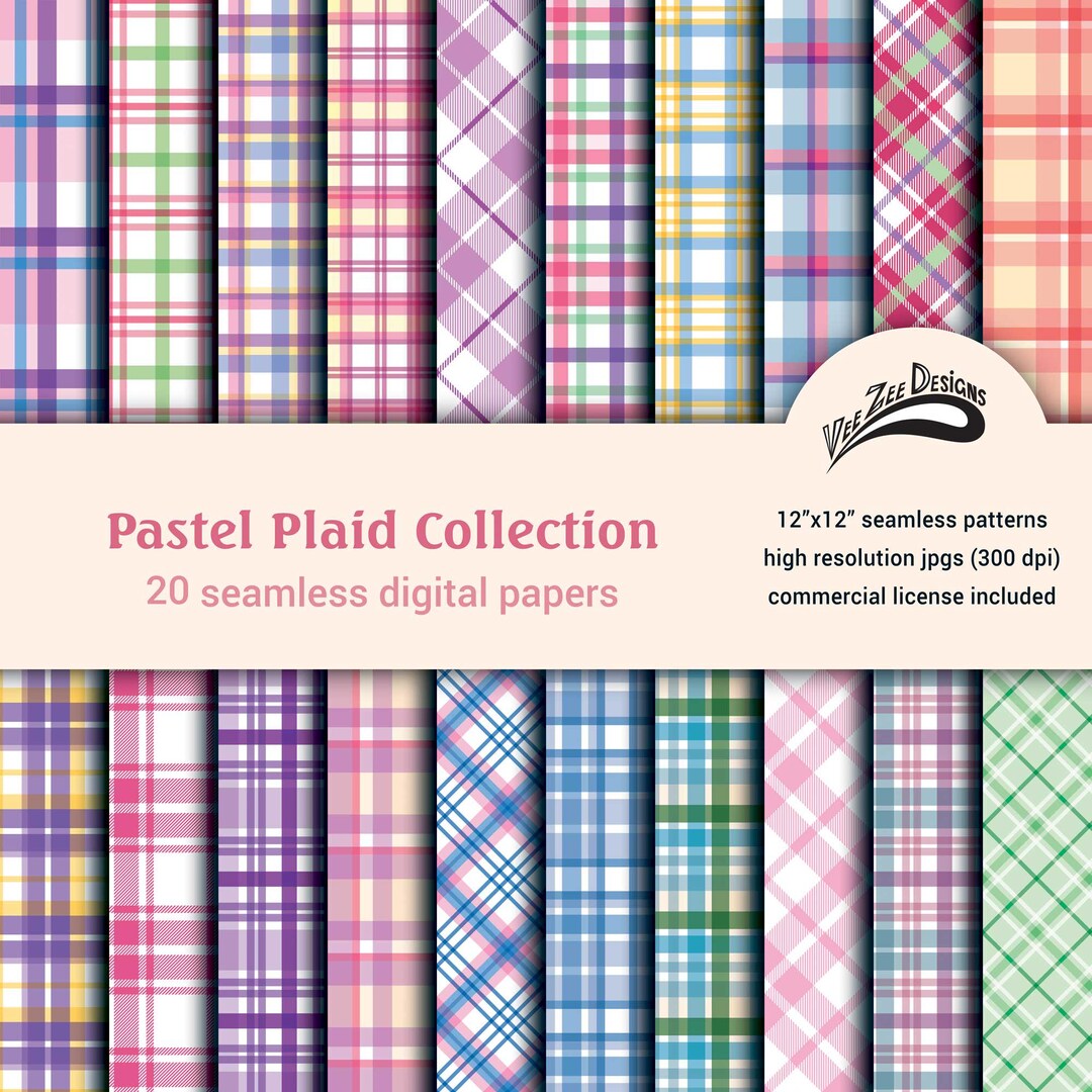 Pastel Rainbow Plaid Digital Papers Seamless Spring Tartan Check ...