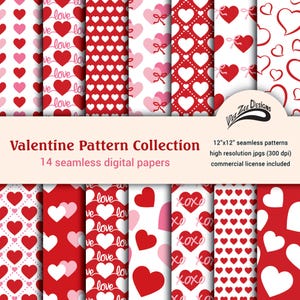 Valentines day digital papers Seamless sublimation repeating pattern bundle pack Red pink hearts anniversary background designs Commercial
