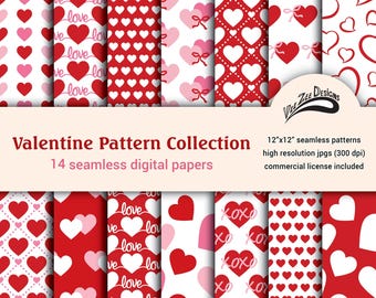Valentine hearts digital papers Seamless anniversary sublimation repeating pattern Commercial