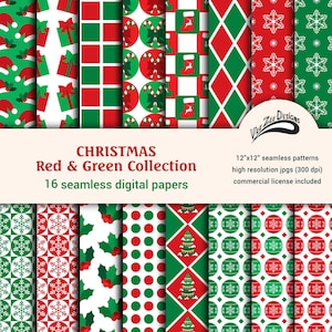 Christmas pattern digital papers Seamless red and green sublimation pattern bundle Commercial