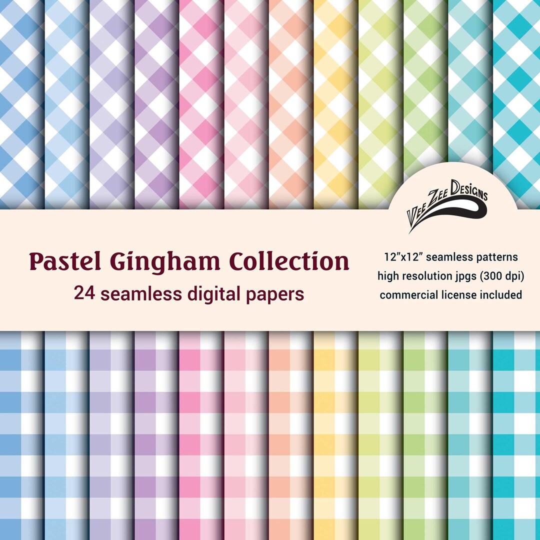Pastel Rainbow Gingham Digital Papers Seamless Spring Plaid Sublimation ...