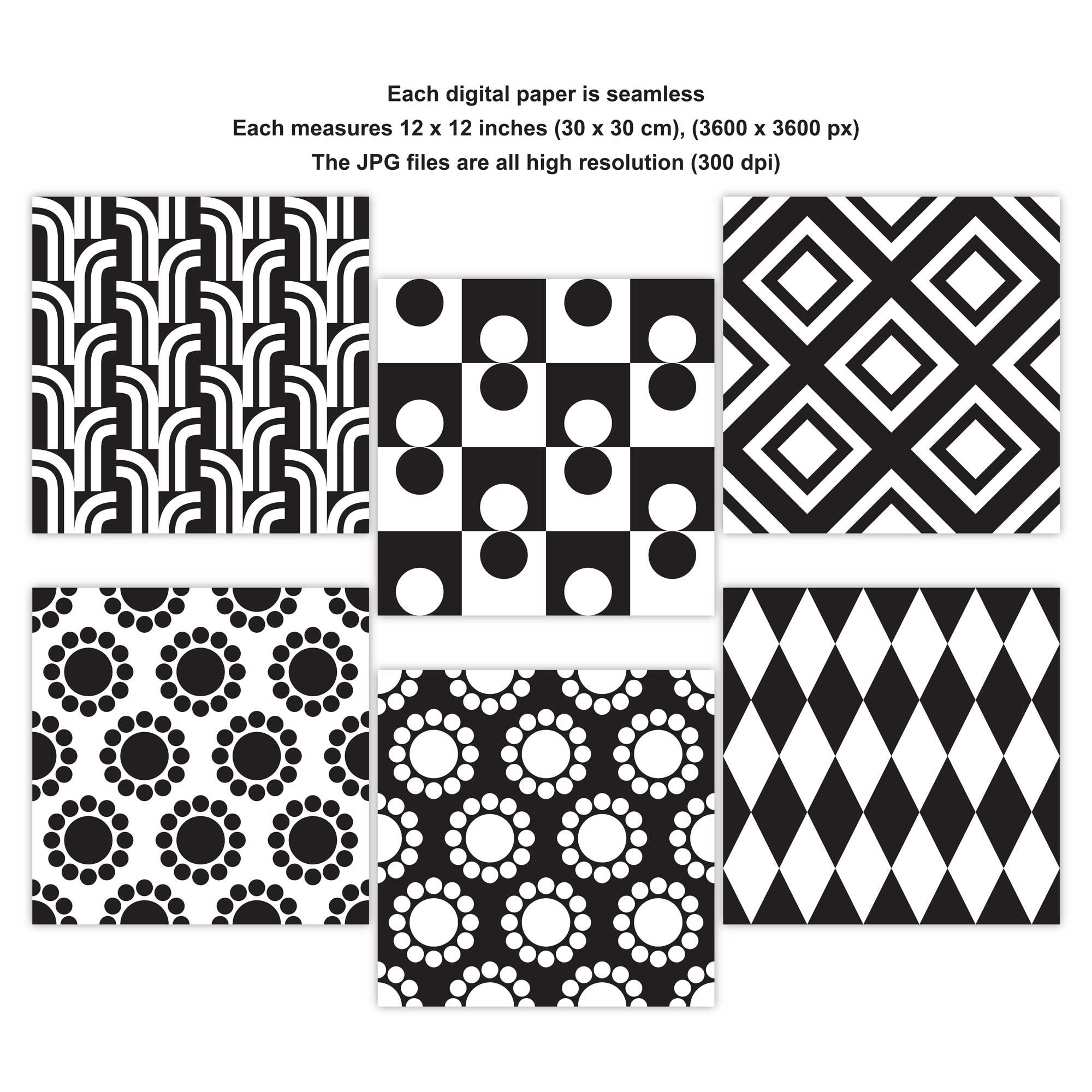Retro Black and White Digital Papers Seamless Geometric Sublimation ...