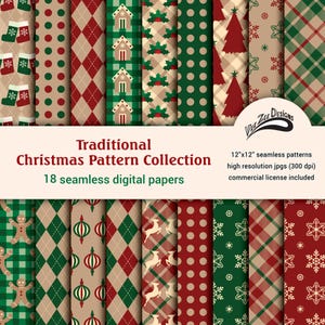 Christmas pattern digital papers Seamless red green tartan plaid sublimation pattern Commercial