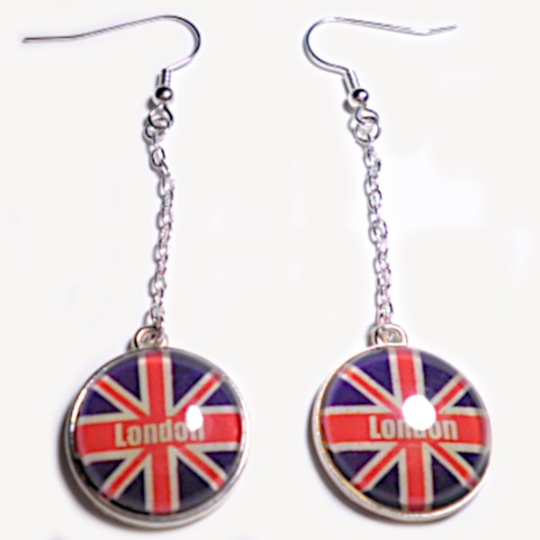 Union Jack Earrings,London Earrings,Cabochon Earrings,Drop Earrings,Union Jack Drop Earrings,London Drop Earrings,Flag earrings,UK Flag