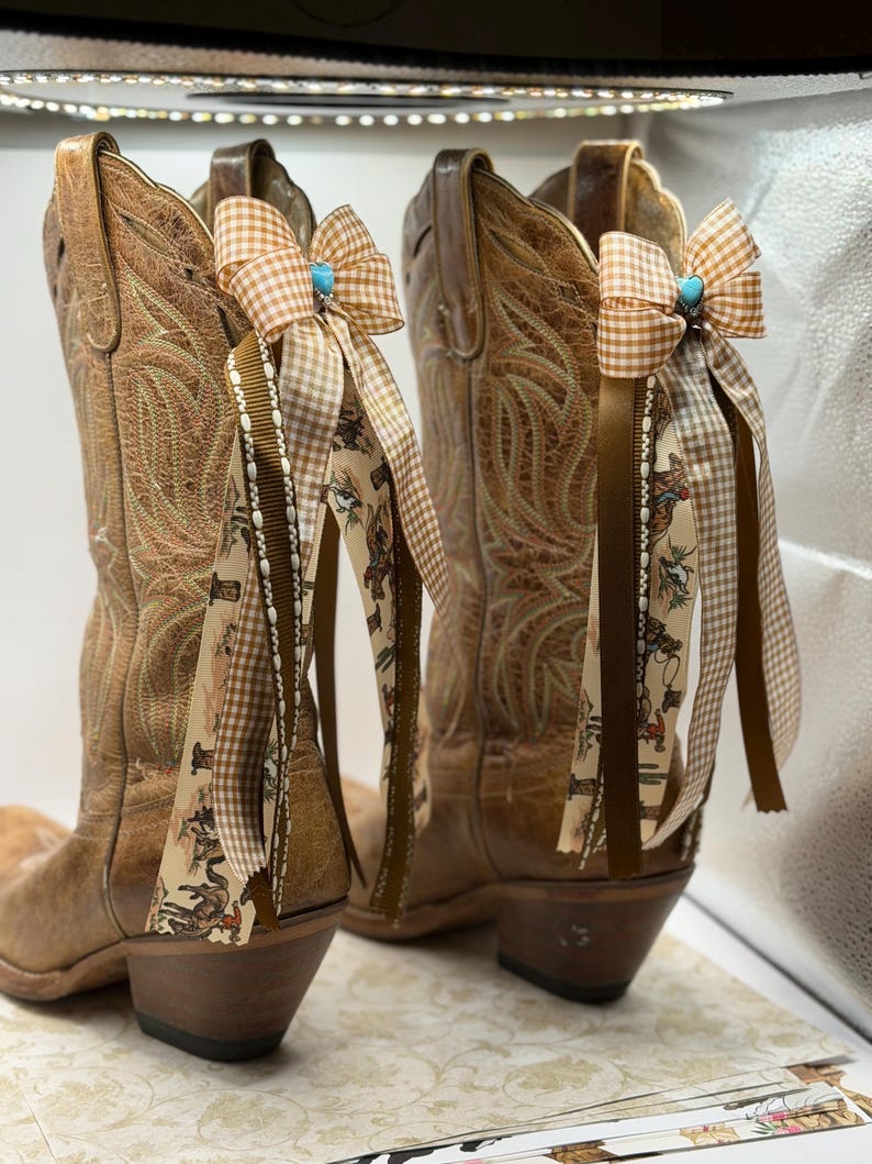 Cowgirl Boot Bows: Gingham & Western Ribbon Pair - Etsy