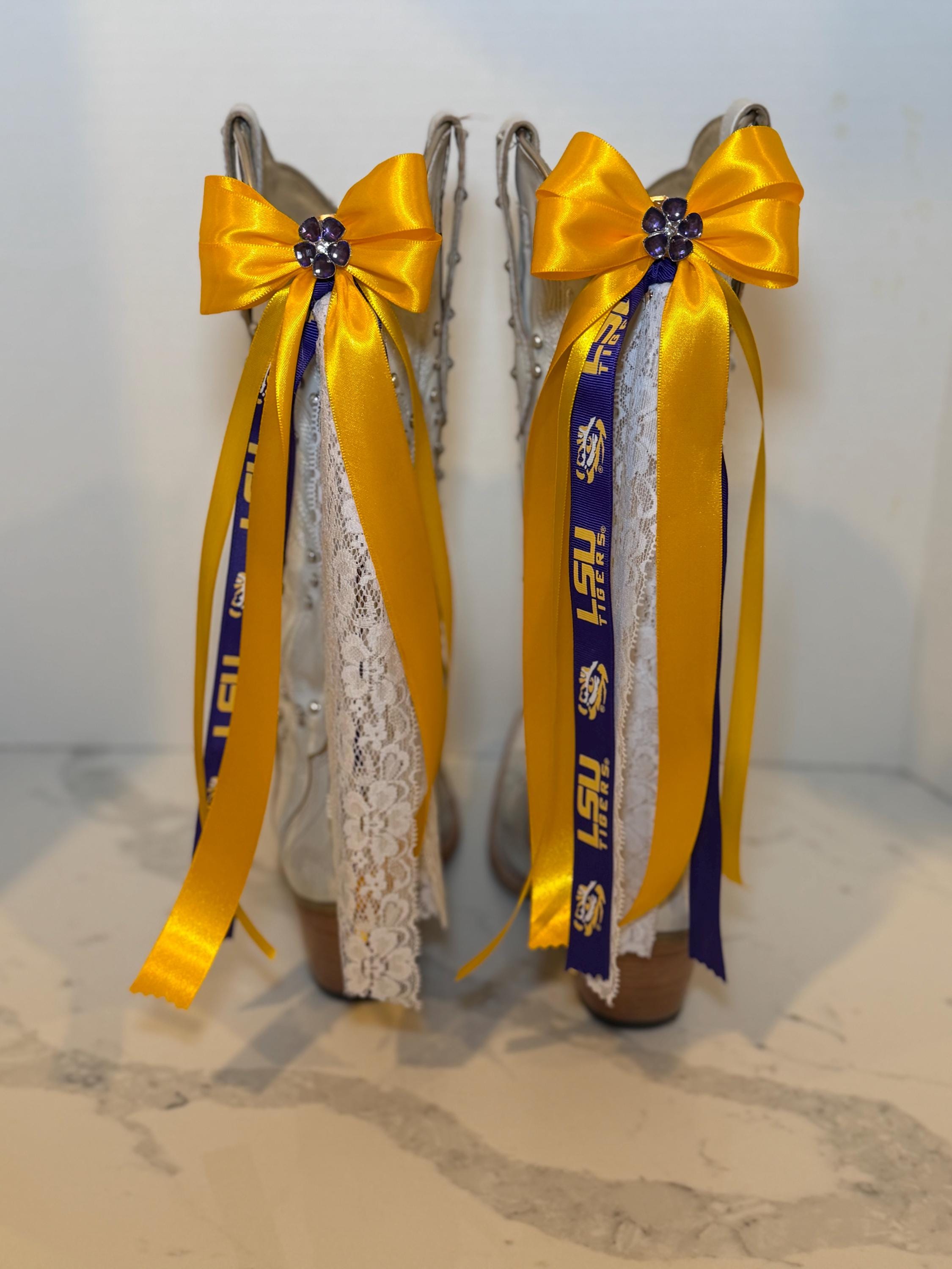 Lsu Boot Ribbons LSU Tigers Boot Bows, Ribbon & Lace, Set of 2 - Etsy