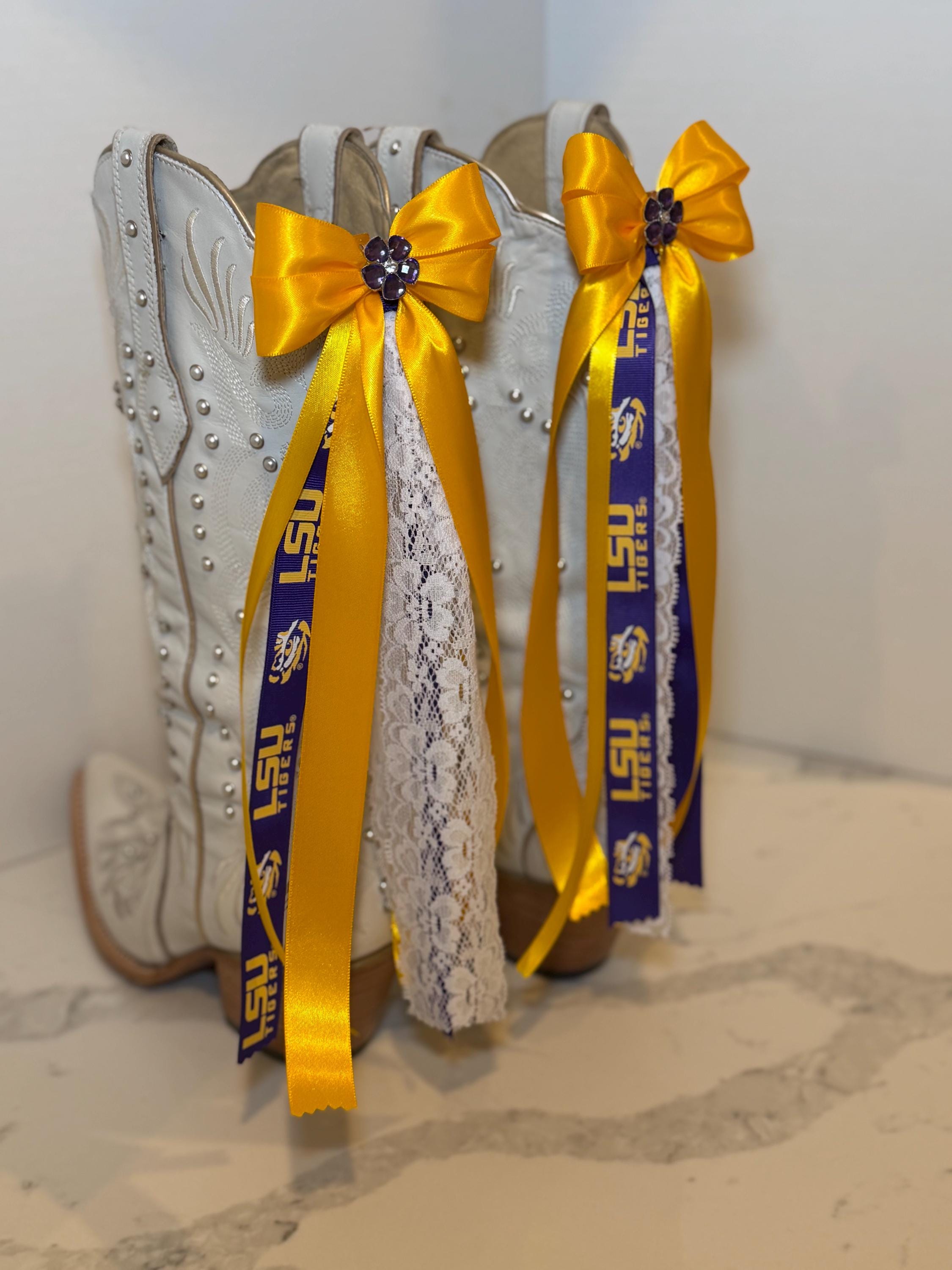 Lsu Boot Ribbons LSU Tigers Boot Bows, Ribbon & Lace, Set of 2 - Etsy