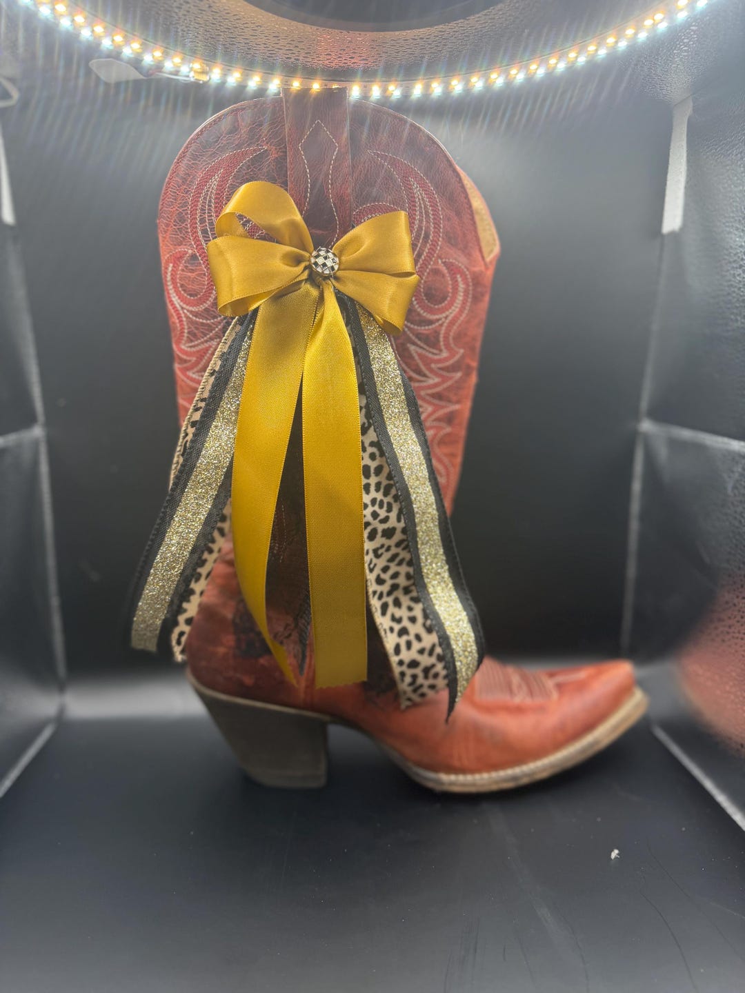 Boot Bows Display Boot Bows: Leopard and Gold Ribbon Boot Decoration (pair) - Etsy
