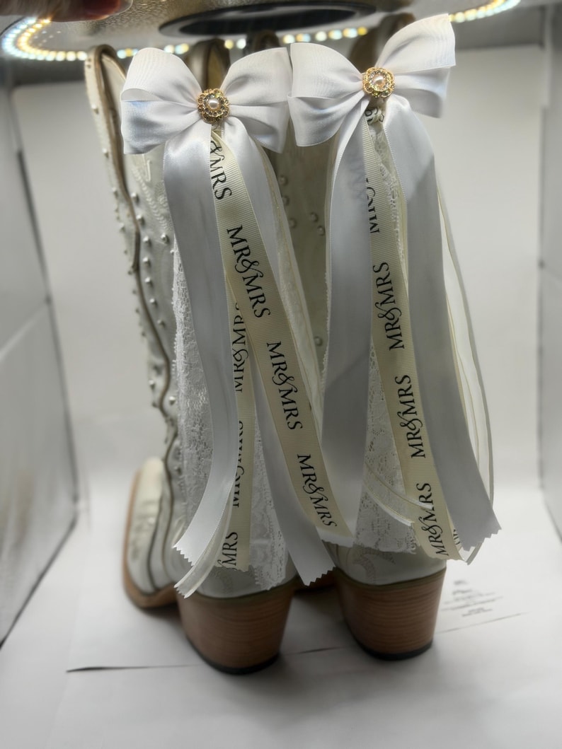 Bridal Boot Bows: White Ribbon, Mr & Mrs Detail (pair) - Etsy