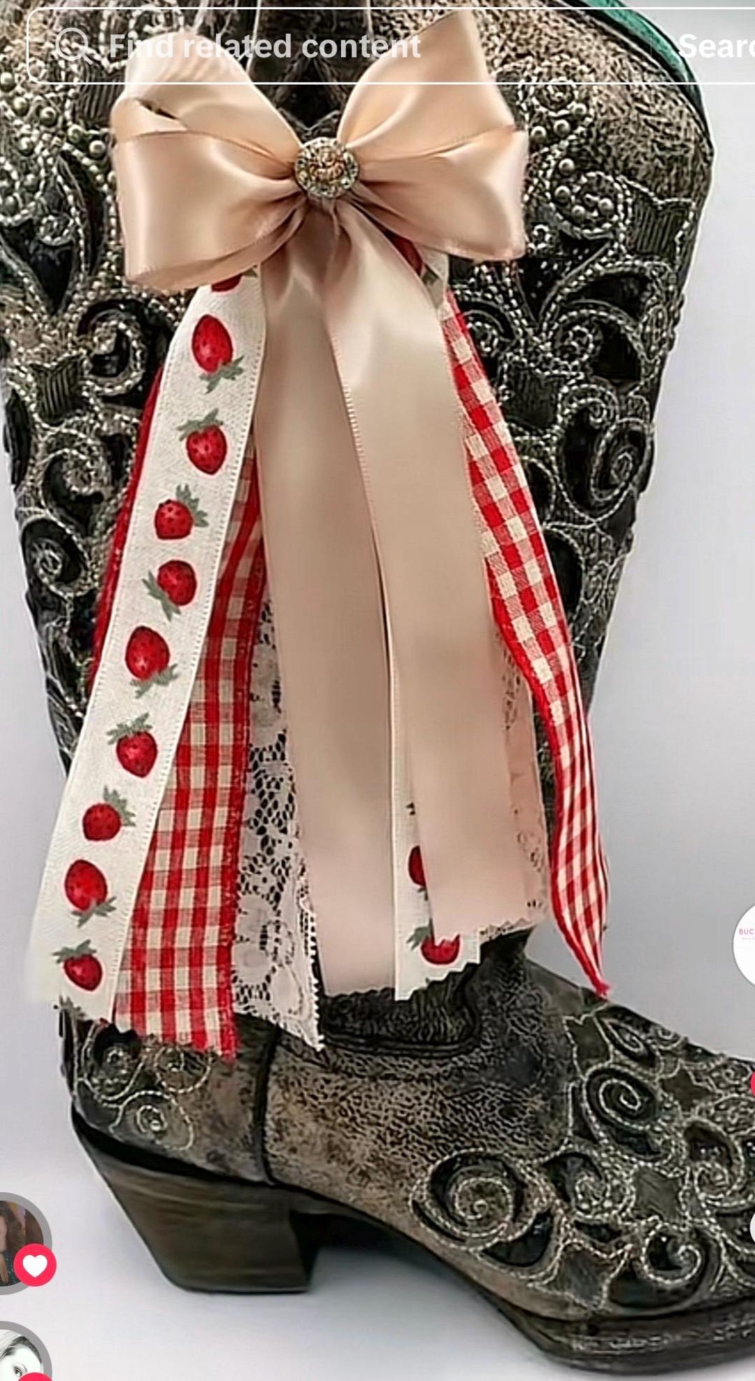 Boot Bows Display Boot Bows Accessory - Strawberry Gingham Ribbon Pair - Etsy