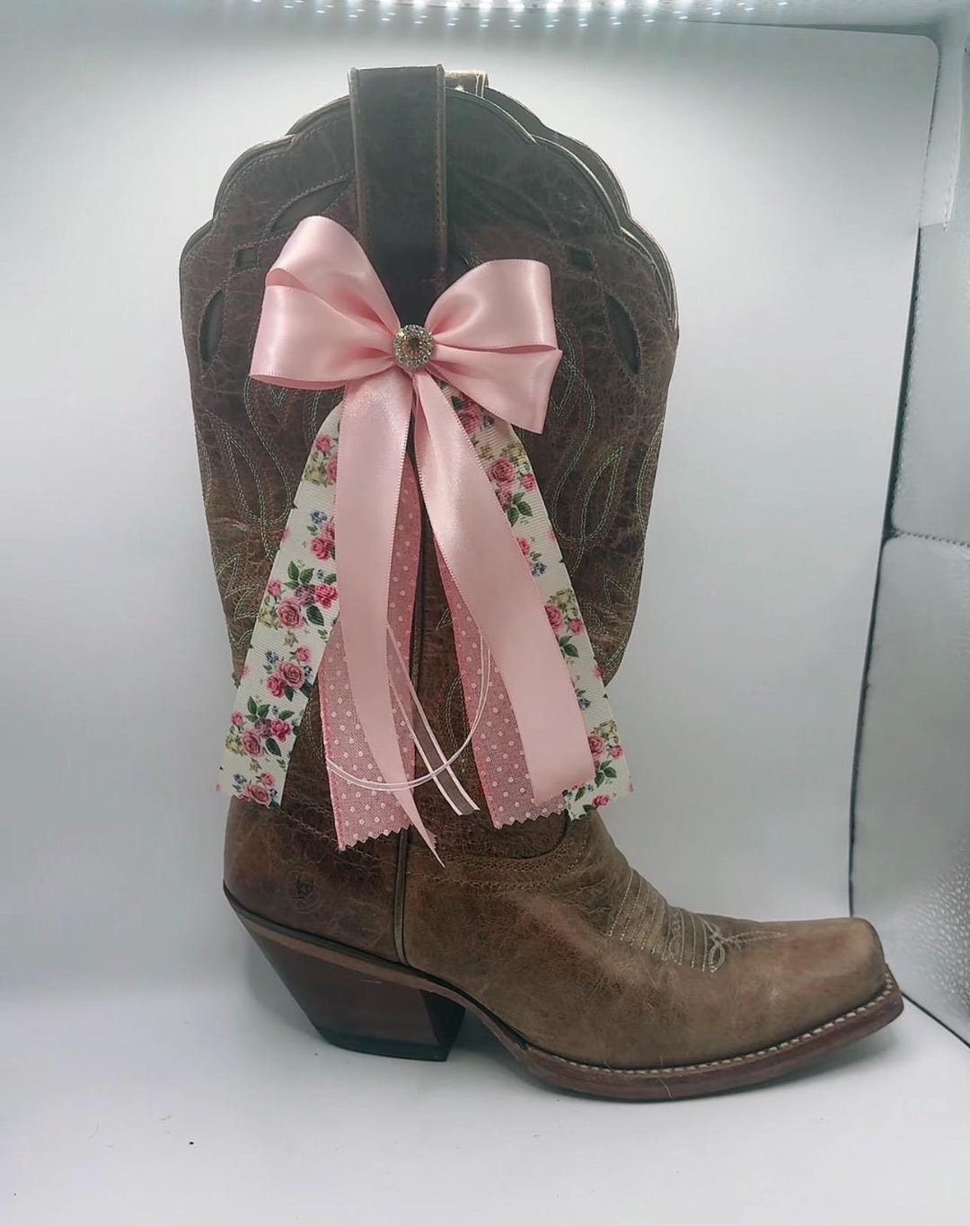 Boot Bows: Pink Ribbon & Floral Accent, Boot Decoration (pair) - Etsy