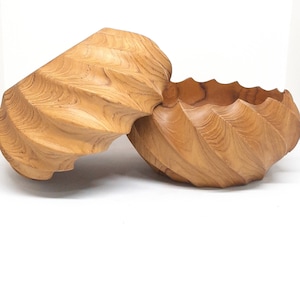 Set of Two Round Designer Curvy Bowl Vintage 4" Tall Wooden Handmade  | Fruits, Salad, Soup | Sustainable Wood Utensils | Wooden Kitchenware