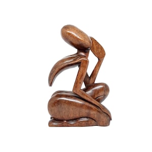 8&quot; Tall Abstract Wooden Side Facing Thinking Cool Guy Art Statue | Hand Carved Home Decor Wooden Human Abstract Figure made by Bali Artisans