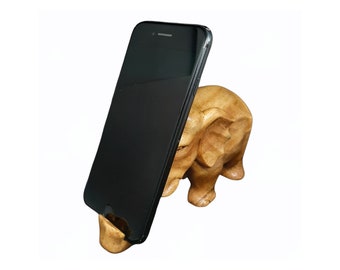 Wooden Elephant Cell Phone Holder Stand Accessory For Mobile phones, Unique Smart Phone Holder, Phone Docking and Stand, Charming & Playful