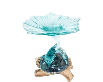 Centro de mesa de vidro fundido sobre madeira flutuante: decoração de mesa para casamento em Bali (9,5")