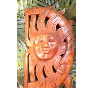 17&quot; Sun and Moon Hand carved Wooden Wall Hanging Decoration Home Art | 17&quot; Tall Modern Art Yin Yang | Sun and Moon for couples, for Friends