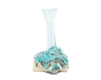 Hand Blown Molten Glass Vase on Balinese Driftwood Base