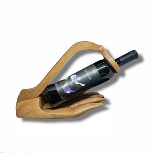 Wooden Bottle Holder | Big Wine or Champagne Bottle Holder 30 cms | Unique Hand Shaped Wooden Bottle Holder | Realtor gift ideas