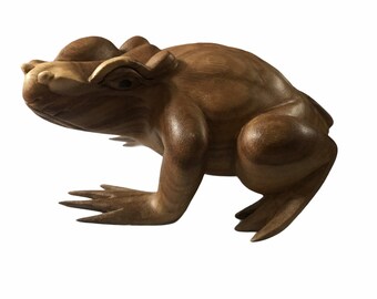 Hand Carved Suar Wood Frog Statue: Home Decor Gift