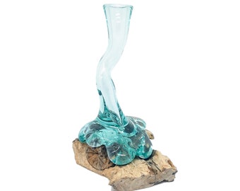 9&quot; / 23 cms Tall, Molten Glass Vase, Swirl Bottom, Designer Glass Vase, Balinese Driftwood, Handicraft by Bali Artisan, Hand Blown Glass