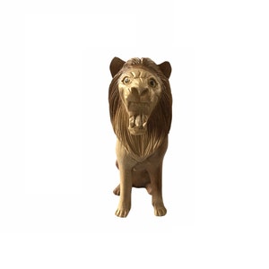8&quot; Tall Roaring Wood Lion Statue | Big Artistic Wooden Hand Carved Lion | Wood lion Sculpture | African Animal Figurine | Gift for Him