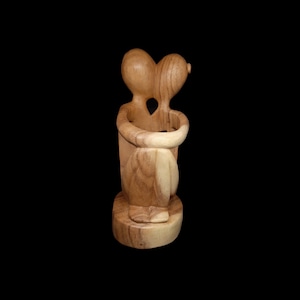 Wooden Bottle Holder | 12&quot; Couple Statue Wine Bottle Holder | Gift For Wine Lover | Gift For Him Or Her | Wooden Hand Wine Holder