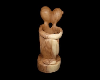 Portabottiglie da vino in legno di Suar intagliato a mano - Regalo per la casa