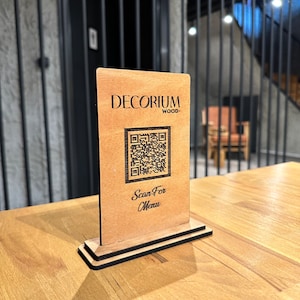 Menú de código QR de madera, menú de restaurante con código QR, menú de código QR personalizado, código QR para redes sociales, letreros rústicos con código QR, letrero de escaneo para pagar, redes sociales