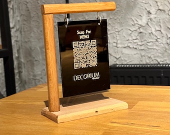 Rustic Wooden QR Code Menu: Custom Restaurant Sign