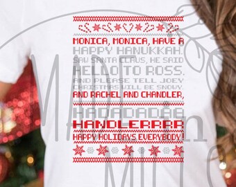 Monica Ugly Sweater  | Christmas | Happy Hanukkah | Red | Silver | T-shirt