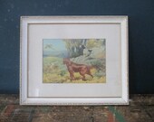 Vintage Hunting Dogs Print in Gold and White Frame