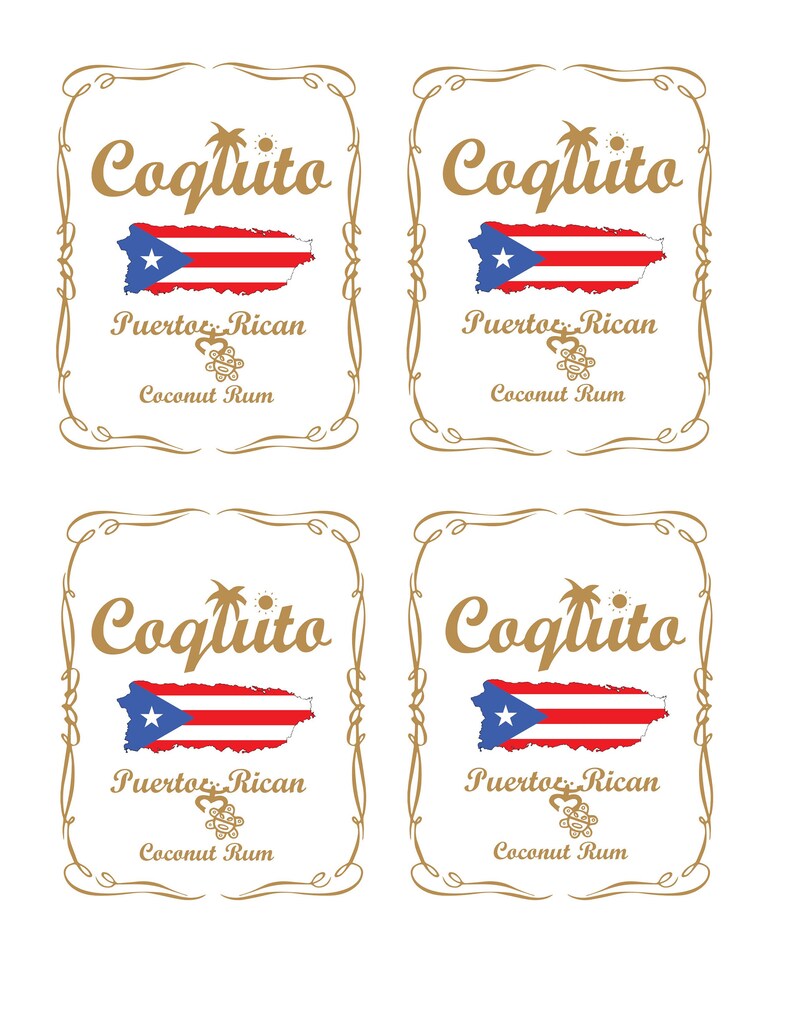 Coquito Drink Bottle Label with Puerto Rico Flag Instant