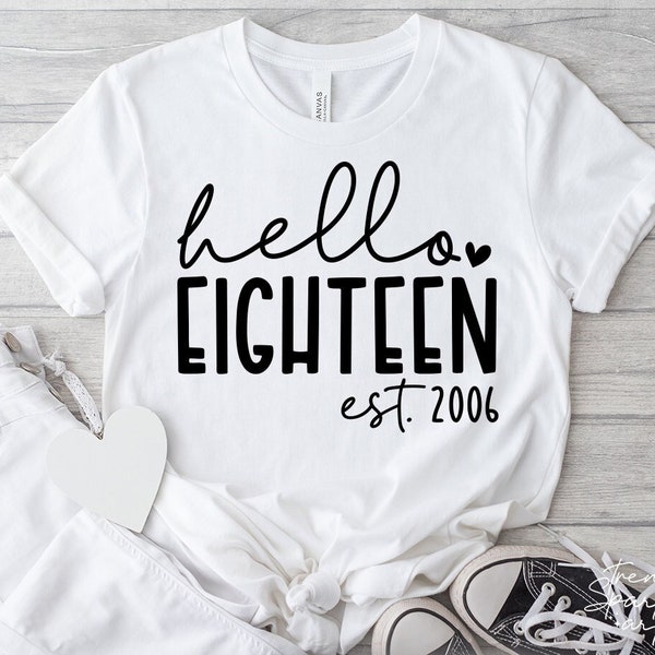 Hallo Eighteen SVG, PNG, 18. Geburtstag SVG, 18 Geburtstag Shirt, 18 Geburtstag Shirt, Est 2006 SVG, Turning 18 Monogramm, Eighteenth Birthday svg