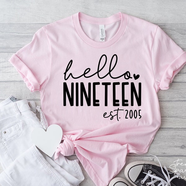 Hello Nineteen SVG, PNG, 19th Birthday Shirt Svg, 19 Svg, 19th Birthday Shirt Svg, Est 2005 Svg, Nineteenth Birthday Svg, Made in 2005 Svg