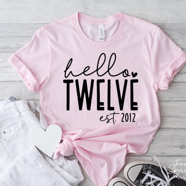 Hello Twelve SVG, PNG, 12th Birthday Svg, Birthday Girl Svg, 12th Birthday Shirt Svg, Est 2012 Svg, Born In 2012 Svg, 12th Birthday Girl Svg