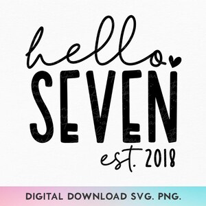 Hallo Sieben SVG, PNG, 7. Geburtstag SVG, Geburtstagskind svg, 7. Geburtstag Shirt svg, Est 2018 svg, siebter Geburtstag svg, Born in 2018 svg