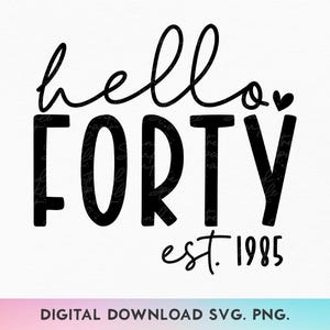 Hallo veertig SVG, PNG, 40e verjaardag Svg, 40e verjaardag shirt Svg, veertig en fantastische Svg, veertig Svg, Forty-Licious Svg, veertig verjaardag Svg