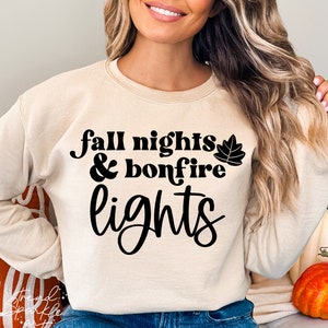 Fall Nights and Bonfire Lights Svg, Autumn Svg, Bonfire Svg, Maple Leaf Svg, Fall Shirt Svg, Halloween Svg, Thanksgiving Shirt Svg