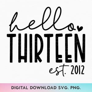 Hello Thirteen SVG, PNG, 13. Geburtstags-Svg, Geburtstagskind-Svg, 13. Geburtstags-Shirt-Svg, Est 2011-Svg, offizieller Teenager-Svg, Dreizehns-Svg