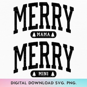 Paquete de camisetas navideñas para mamá y yo (Svg), Feliz mamá (Svg), Feliz mini (Svg), Navidad familiar a juego (Svg), Paquete de camisetas navideñas (Svg)