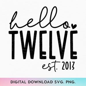 Hello Zwölf SVG, PNG, 12. Geburtstags-Svg, Geburtstagskind-Svg, 12. Geburtstags-Shirt-Svg, Est 2013-Svg, geboren im 2013-Svg, 12. Geburtstags-Mädchen-Svg