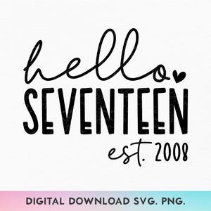 Hallo Siebenzehn SVG, PNG, 17 Geburtstag SVG, 17 Geburtstag Shirt, 17 Geburtstag Shirt, Est 2008 Weihnachten Turning 17 Geburtstag, Siebzehnter Geburtstag Weihnachten